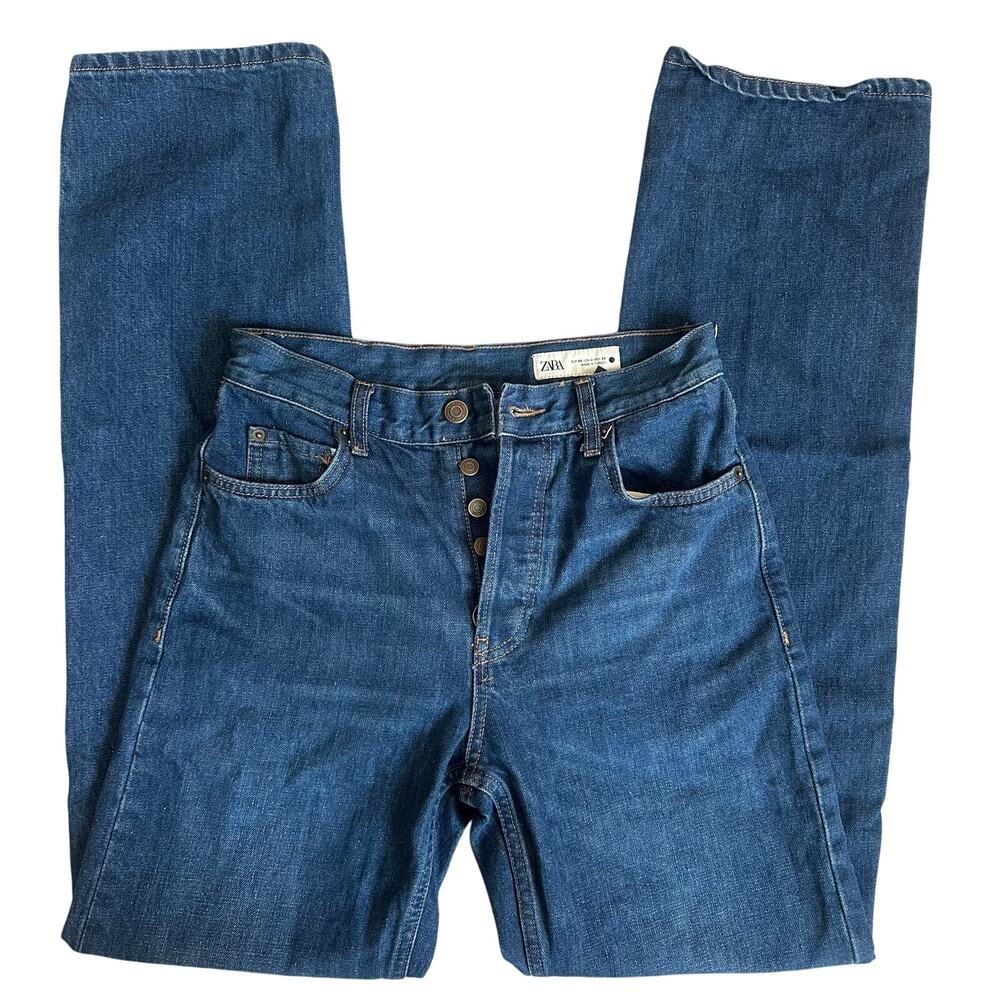 Zara Dark Blue, Loose Fit, Button Up, Straight Leg Jeans- 2